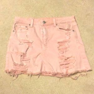 NWOT AE Light Pink Ripped Jean Skirt